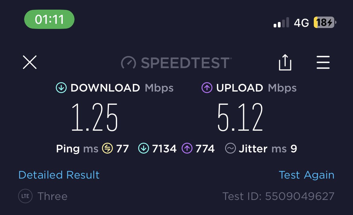 So KCOM goes down and this is my <a href="/ThreeUK/">Three UK</a> mobile data speed. Get to fuck you’re both getting cancelled in the morning.