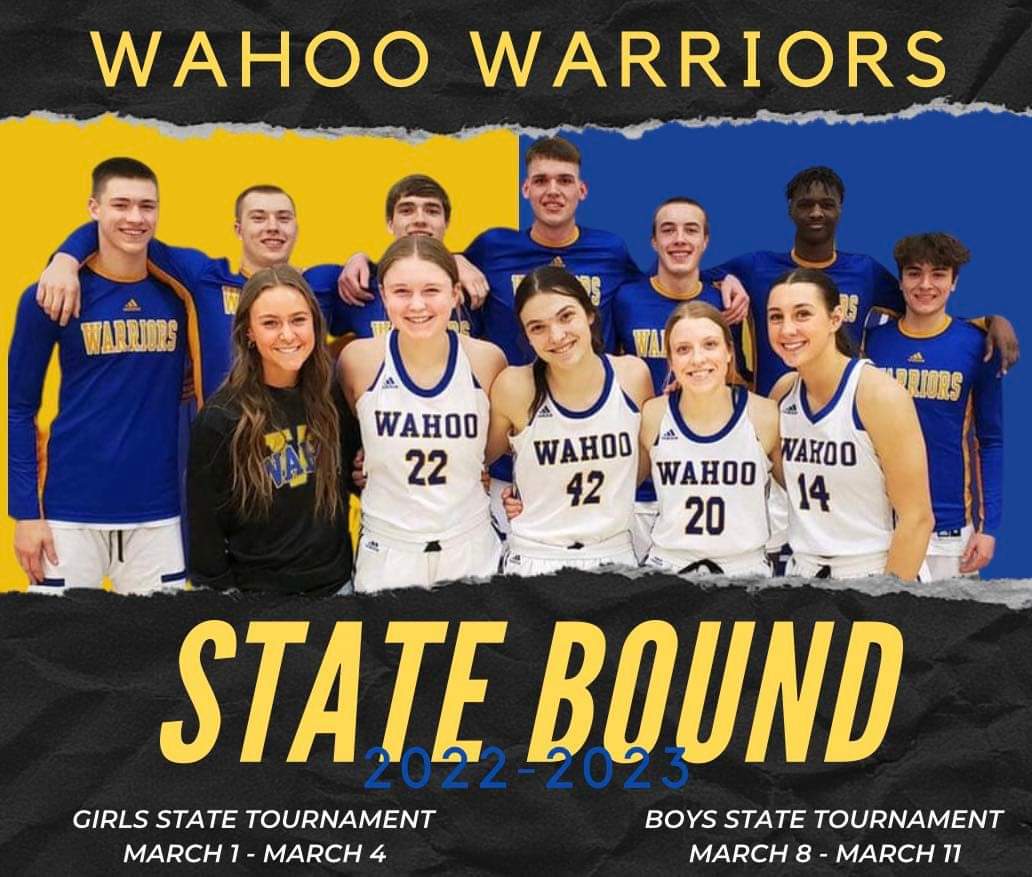 WahooGirlsBBall's tweet photo. It's official! Both Wahoo boys and girls basketball teams have qualified for the state tournament!  Both teams have worked hard to get to this point! Now it is time to go take over Lincoln for the next two weeks! #GreatDayToBeAWarrior https://t.co/OJLftpTAlN