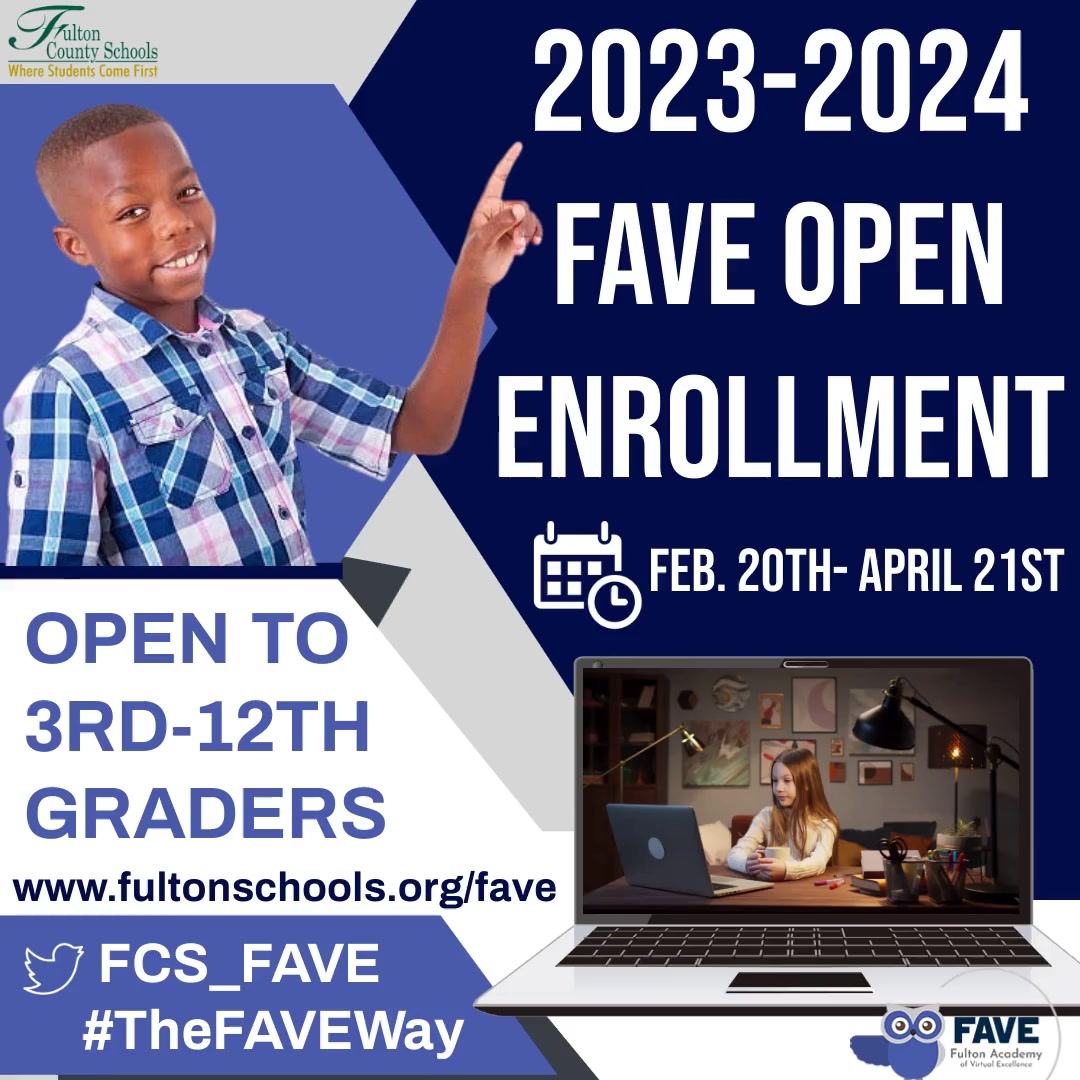 senora_moore's tweet photo. Enrollment is now open for 2023-2024 at Fulton Academy of Virtual Excellence! @FCS_FAVE  Innovative, live, interactive learning and community-building experiences are #TheFAVEway! Application: https://t.co/m8h70mjfia  Registration help?  Email: FAVERegistration@fultonschools.org https://t.co/F0fwHo2SnO
