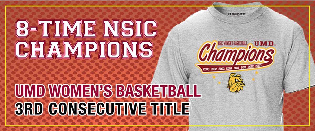 It's a @umdwomensbball 3-peat! Congratulations on a 3rd consecutive &amp; 8th NSIC Tournament Championship!  Grab these tees in just a few days at @umdstores or order online today at umdstores.com   #TourneyChamps #NSICwbb #queensofthecourt🏀  #BulldogCountry #UMDBulldogs