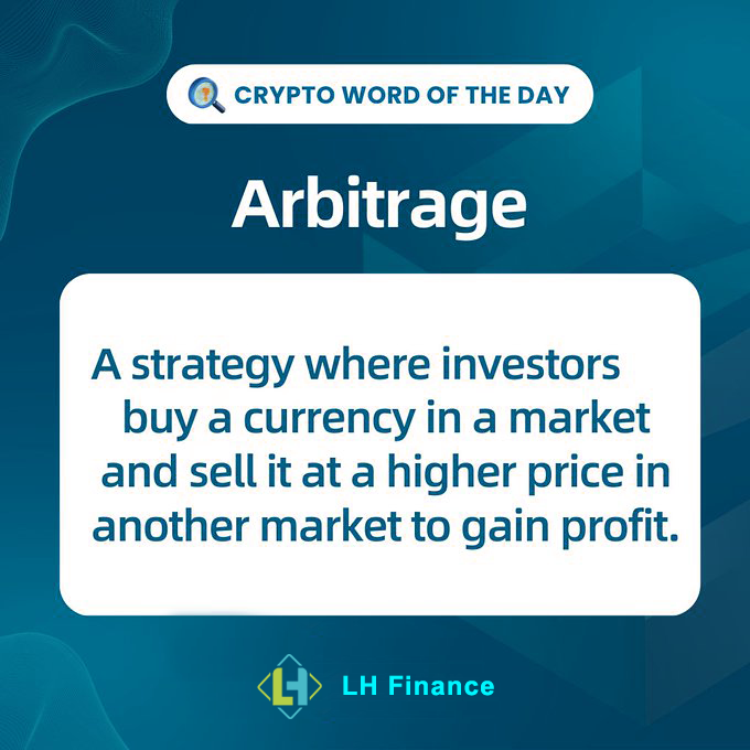 LH_Finance's tweet photo. #Crypto Word Of The Day: "Arbitrage" 

Used in a sentence: "Some crypto arbitrage traders spend their days monitoring exchanges for price discrepancy opportunities."

#LHF
#crypto #blockchain #investing #web3 #Blockchain https://t.co/LYLaTq43Ft