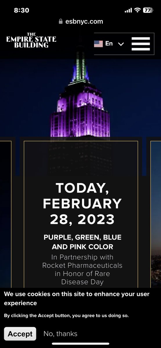 Empire State Building is purple, green, blue and pink for Rare Disease Day! Picture from my living room window. #curescleroderma #scleroderma #cureepilepsy #lennoxgastautsyndrome