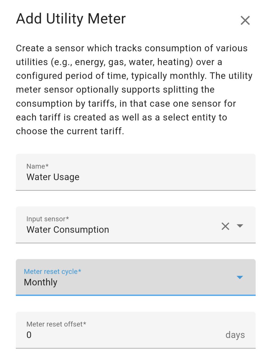 SACHlNG's tweet photo. Once I got basic water flow rate and water consumption data, created Utility Meter in home assistant to track this in the Energy dashboard. Very happy with the setup and how easy it was! https://t.co/4S0u3hWXLq