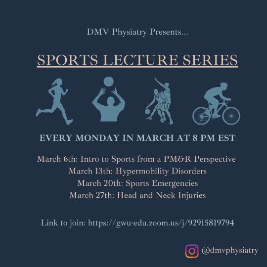 dmvphysiatry's tweet photo. 🚨We’re backkkkkkkkkk🚨

Join us next Monday March 6 @ 8pm as we kick off our month-long sports lecture series‼️

We’ll be getting the ball rolling (pun intended) with a PM&amp;R perspective on sports med with our amazing @MedStarNRHgme residents. See y’all there! ⚽️🏈🏀🏐🎾

Link ⬇️ https://t.co/3uyk1QUhpO