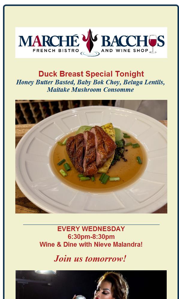 Duck Breast Special Tonight - Live Music Wednesdays bit.ly/3ZvnKhw