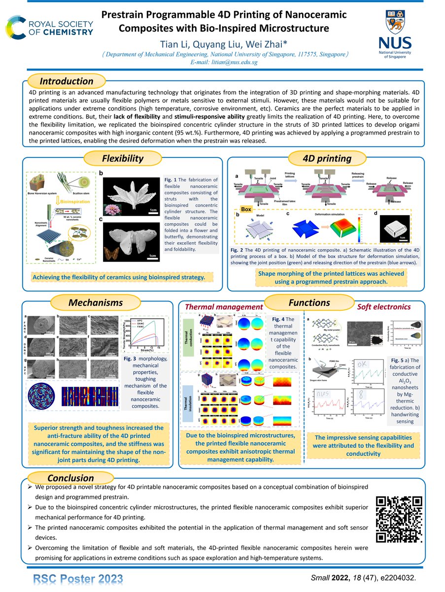 TianLi_NUS's tweet photo. Happy to share my study in #RSCPoster. Let's check out the 4D printing of ceramics using the combined strategy of bio-inspired microstructure design and programmed prestrain approach. #RSCEng #RSCMat #RSCNano https://t.co/E7QHKjPgmG