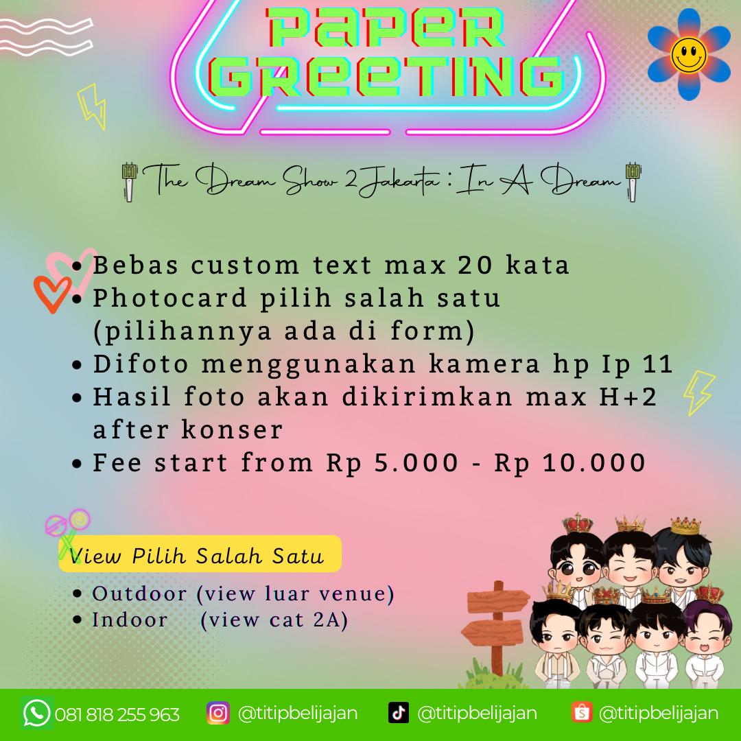dochigang's tweet photo. ✨OPEN PAPER GREETING THE DREAM SHOW 2 in JAKARTA✨

🏷 Start from 5K - 10K

✅Tulis tangan dengan template yg disediakan
✅ Free custom text
✅ Bisa pilih mau pakai PC siapa
✅ Diambil menggunakan kamera Ip 11 

📌 View pilih salah 1 
Outdoor/Indoor(CAT 2A) 

💰Payment
Spay/Dana https://t.co/to9SKAv9HV
