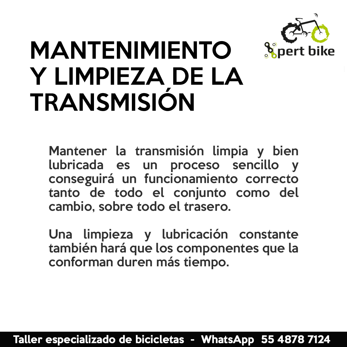 xpertbike's tweet photo. La transmisión es lo que hace que la bicicleta se mueva.
¿Saben como hacer el mantenimiento de su transmisión? #BeXpert
Taller especializado de #bicicletas Xpert Bike, para agendar citas o cualquier duda envíanos un mensaje al WhatsApp 55 4878 7124 https://t.co/6BlpyCReix