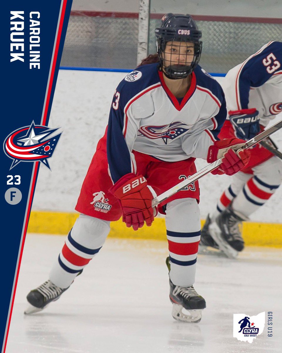 CBJGirlsU19's tweet photo. Player card alert - #23 Caroline Krueck.  A talented multi-sport athlete, she has been playing hockey for 11 years.  This is her first year with the U19 Blue Jackets.  #cbj @c_krueck23 @jimkrueck https://t.co/qFgkOGOyPr