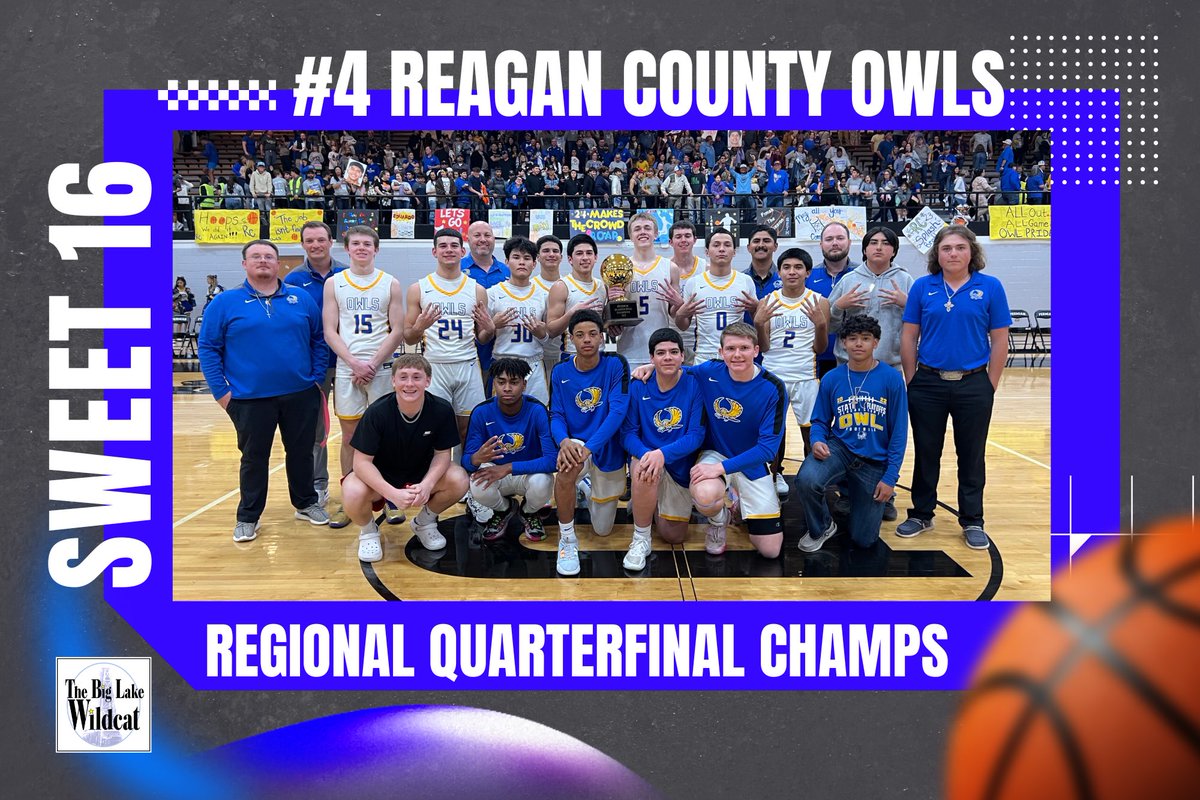 BigLakeWildcat's tweet photo. YOUR Reagan County Owls are in the Sweet 16!
The Owls beat Plains 71-58 to advance to the Regional Tournament in Levelland this Friday and Saturday. https://t.co/omyjt4ETJf