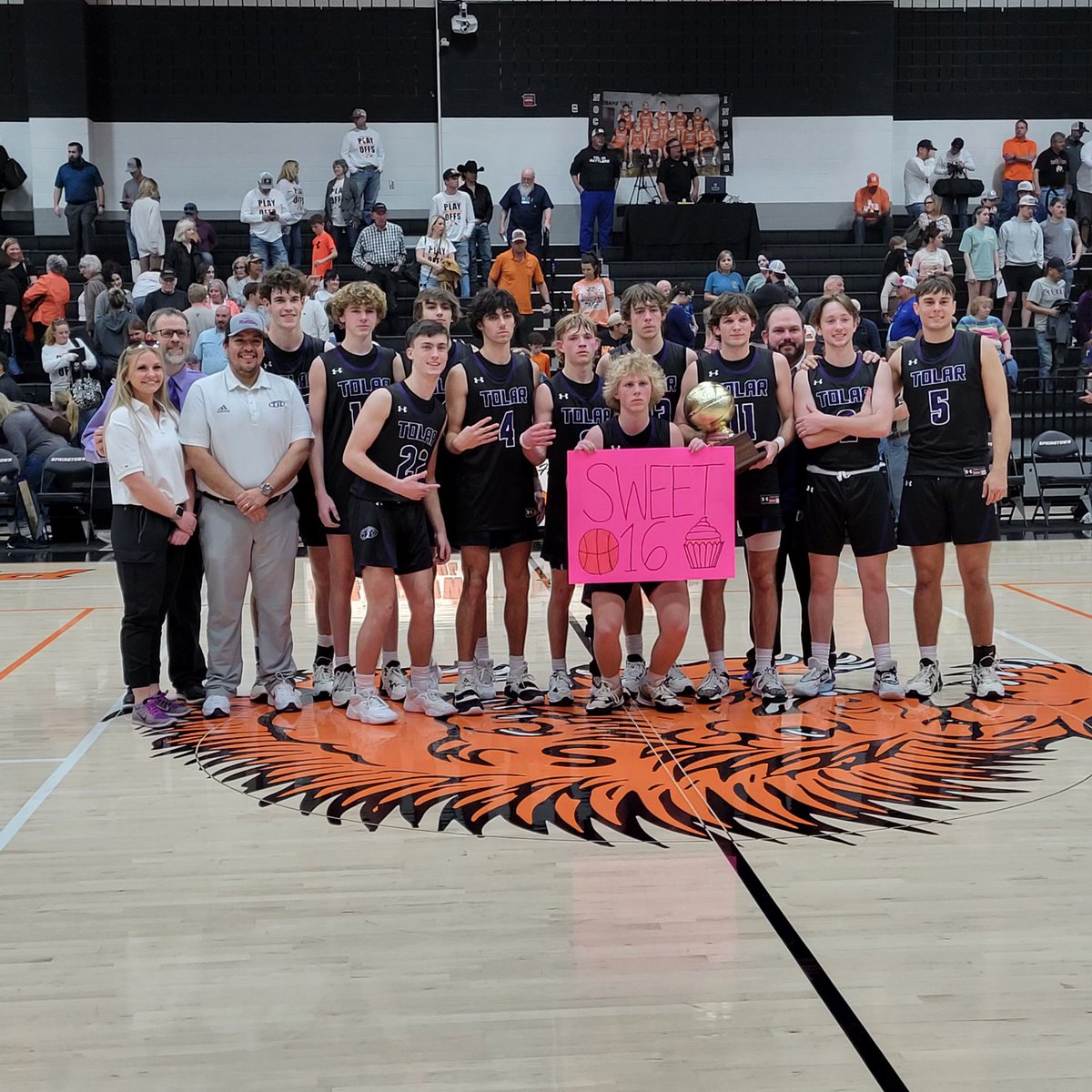 Congratulations to your Regional Quarterfinal Champion Tolar Rattlers! A big 53 to 36 win over Nocona! 🐍💜🏀💪🏻👏🏻🏆 #goldballchasin #sweetsixteen #snakefarm