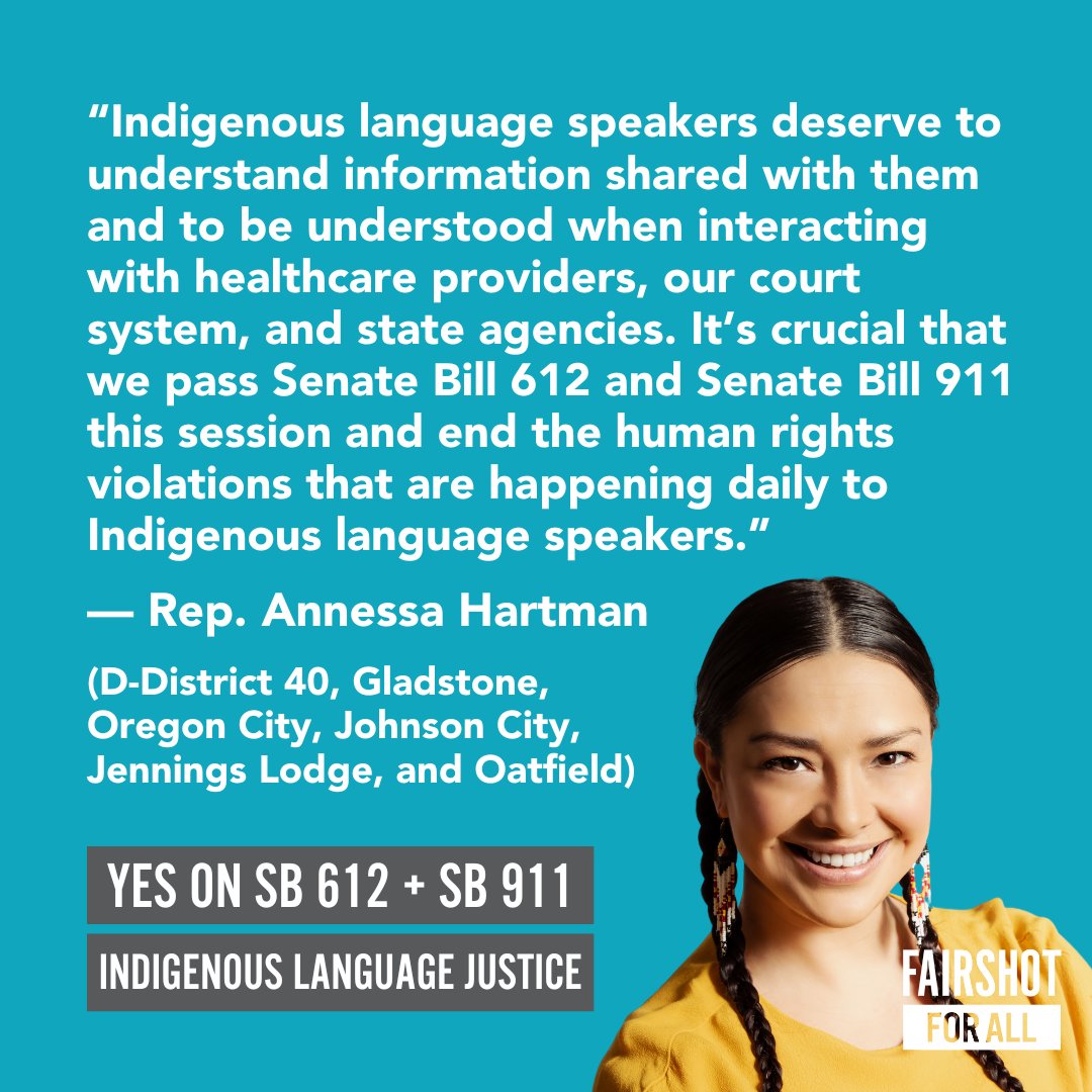 FairShotOR's tweet photo. Thank you for championing #IndigenousLanguageJustice, Rep. @AnnessaHartman! Let’s get SB 612 & SB 911 passed! #orpol #orleg https://t.co/lRSMPstBk0