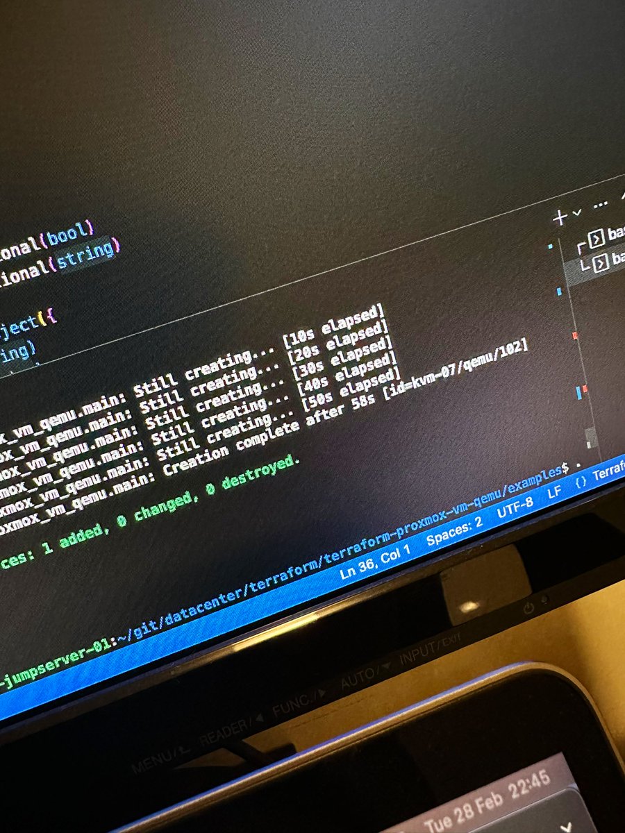 thecodemaster's tweet image. The new Ubuntu 22.04-2 is even faster to create VMs. Just 58 seconds (here on my setup) using Terraform and Proxmox.