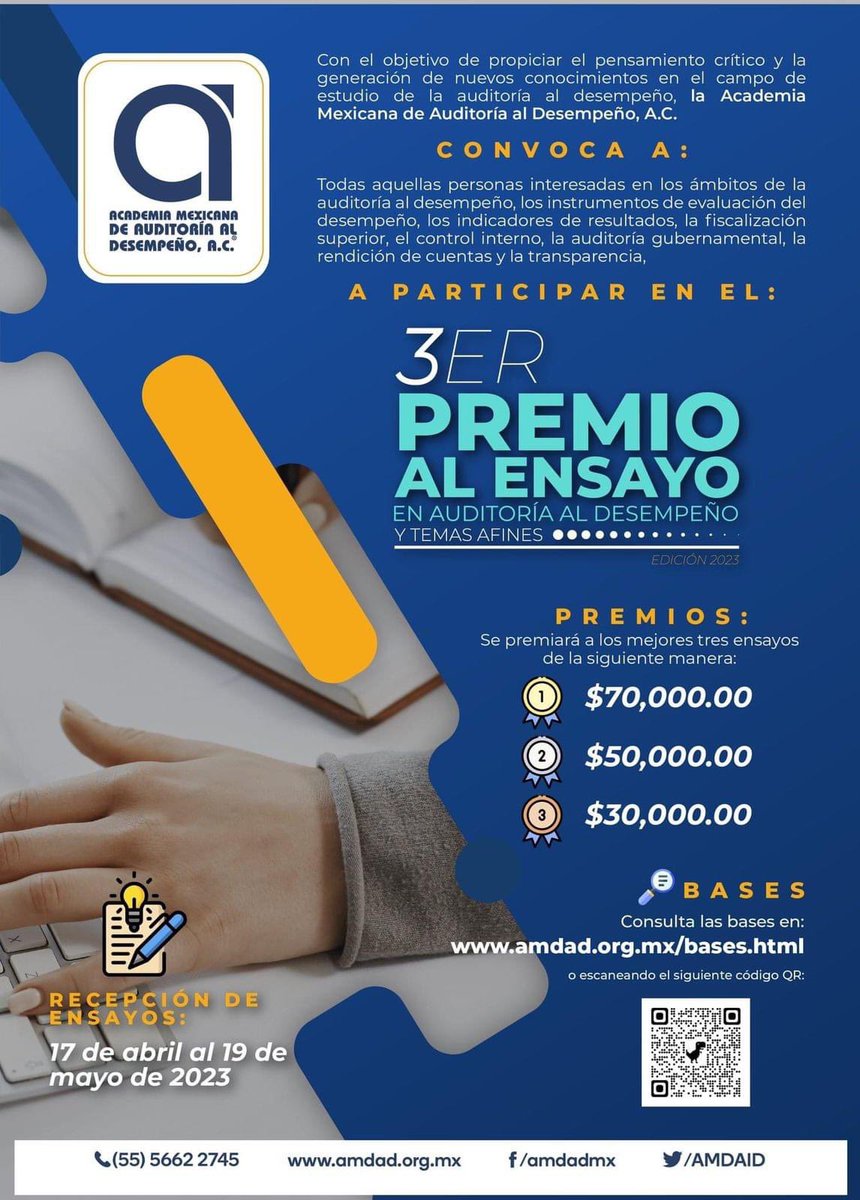 AMDAID's tweet photo. 🤓 El Premio al Ensayo en Auditoría al Desempeño y Temas Afines es una excelente oportunidad para hacer destacar tus conocimientos en el area. 

🙋🏻‍♂️ ¡Participa! 

Consulta las bases en https://t.co/uMZS4yC3O8 https://t.co/mRD9LF8leK