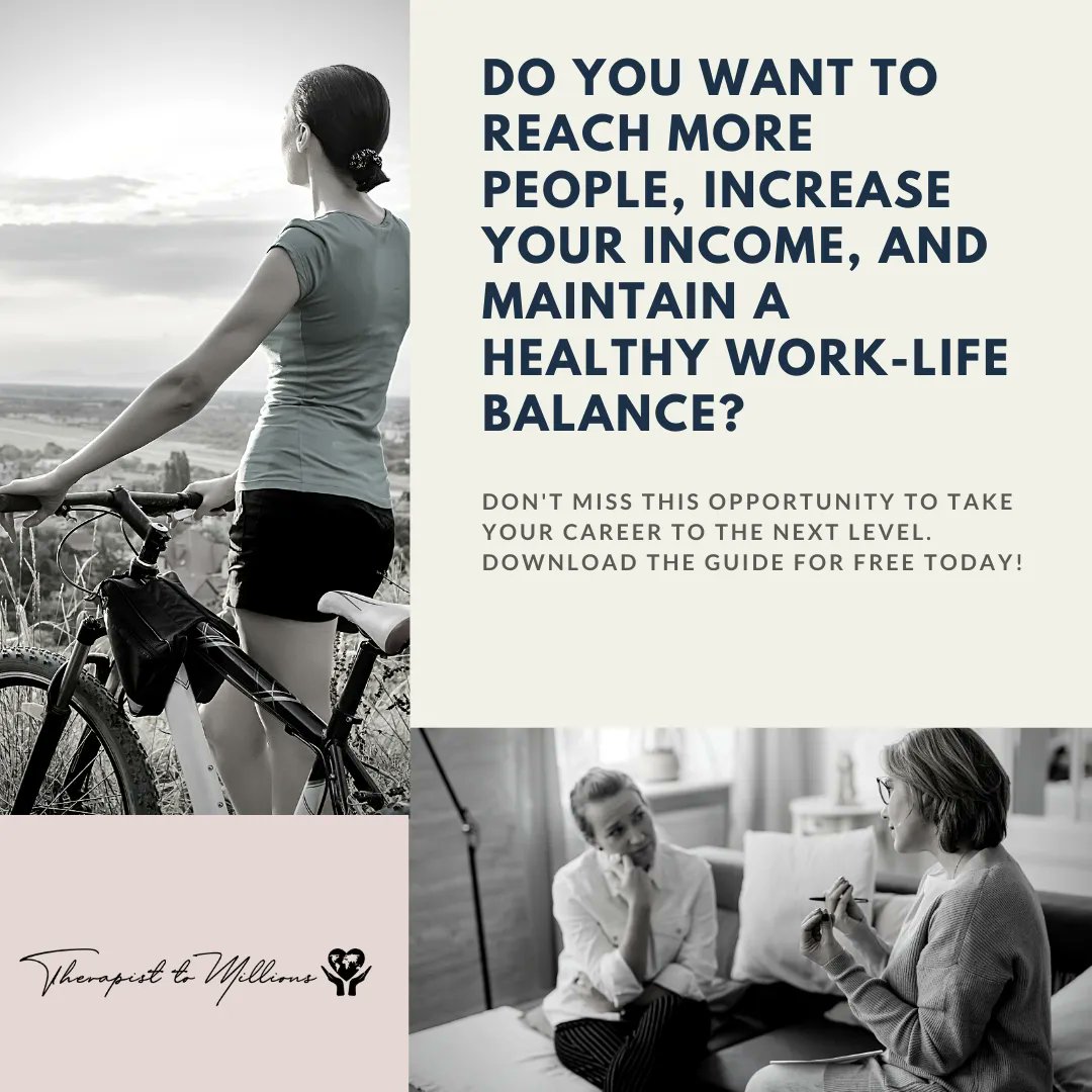 T2Millions_'s tweet photo. Are you an expert therapist wanting to make a bigger impact and increase your income without sacrificing time? Then download the FREE guide, "Top 10 Ways Expert Therapists Are Sharing Their Knowledge," today! 

https://t.co/XwxC6X7yqL

#ExpertTherapists #SharingKnowledge https://t.co/d7VL3QF2jx