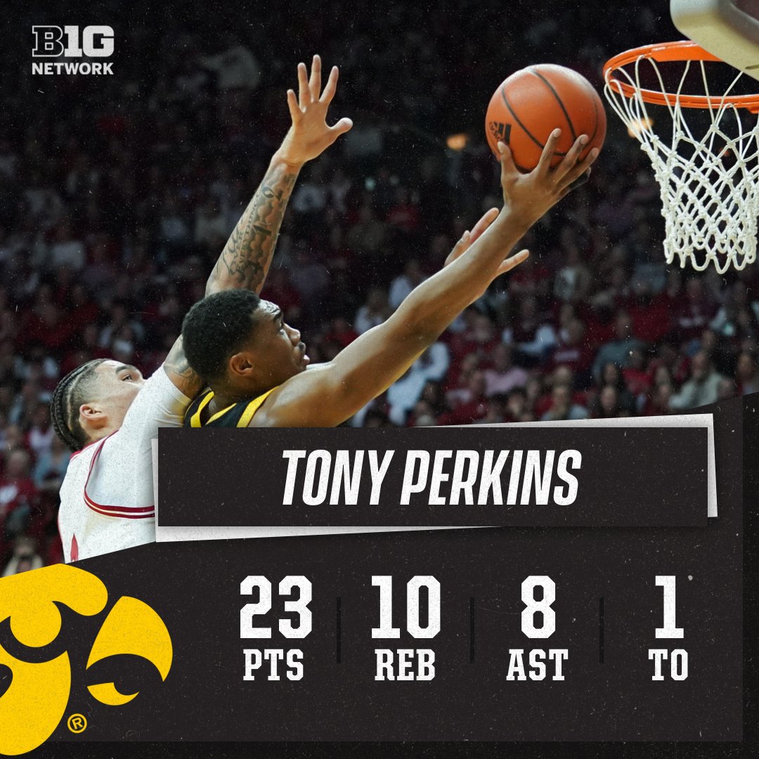 Tony Perkins flirted with a triple-double. 😲 @Saucy___T x @IowaHoops