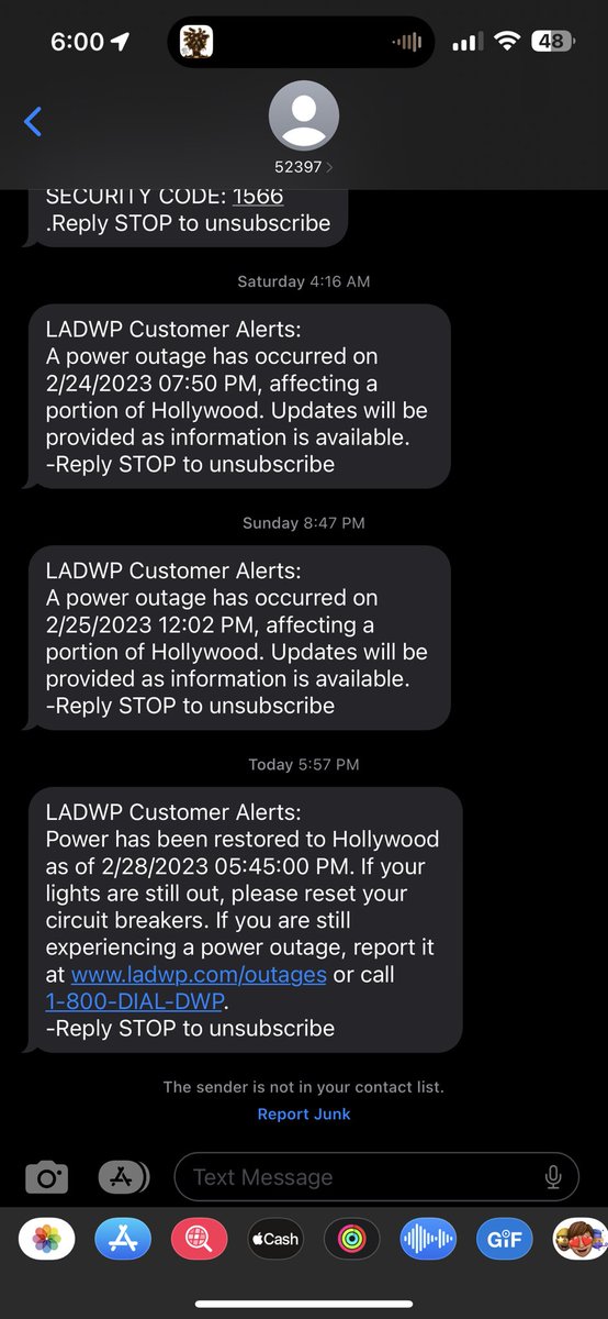 Wow. <a href="/LADWP/">LADWP</a> messaging is such a painful joke. Their texts arriving a full 48 hours AFTER power went out and then 48 hours AFTER power was restored. Zero accurate estimates on fixes. Lost all my fridge food. Really LA? We deserve better. <a href="/MayorOfLA/">Mayor Karen Bass</a>  #ladwp
