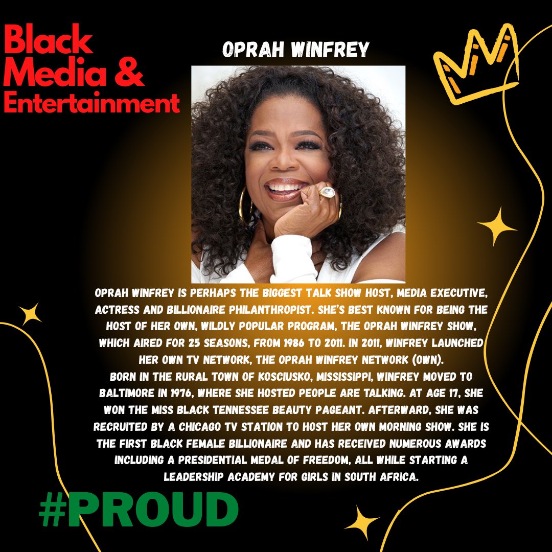 BSUatVAHS's tweet photo. #31DaysOfBlackHistory 

Days 29, 30 &amp; 31 🖤 Notable Black People in Media &amp; Entertainment—Oprah Winfrey, Steve Harvey and Robin Roberts ✊🏿✊🏾✊🏽✊🏼✊🏻

Thank you to all of you who have followed along this journey with us over the past 31 days, listening, learning and engaging! #BHM https://t.co/jZPtyTFws9