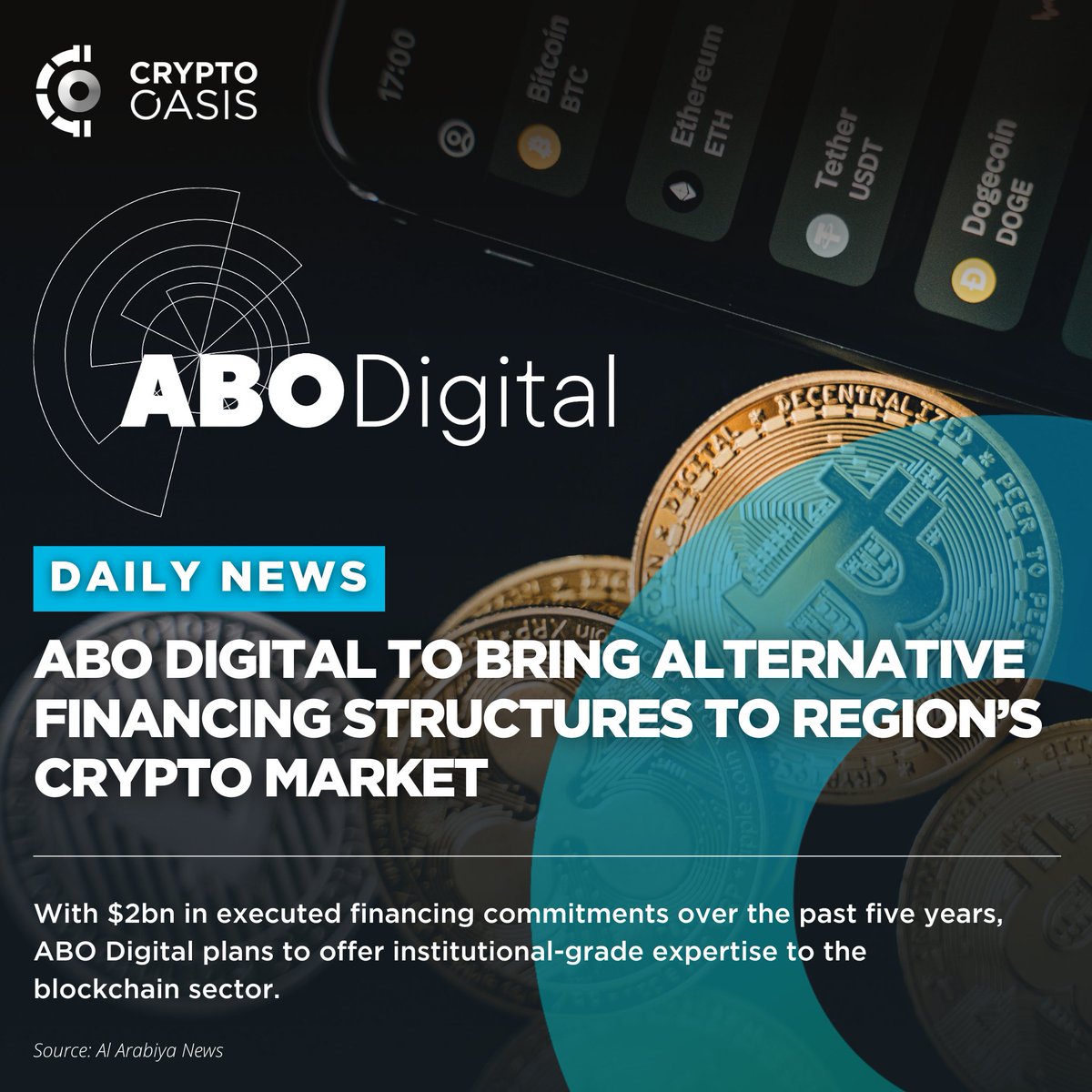 📢 Crypto Oasis Daily News Alpha Blue Ocean has launched @abo_digital, an  investment company providing alternative financing solutions for  early-stage and high-growth digital asset firms. https://t.co/D3KQUPUJL2