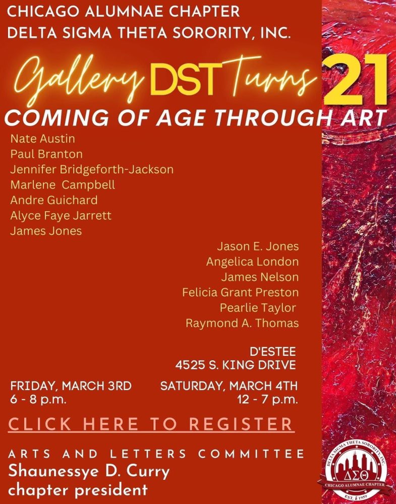 Please join the #ChicagoDeltas this Friday and Saturday, March 3-4, for the 21st edition of Gallery DST! This year we turn 21, and we are coming of age through art! We have a list of incredible artists and a few that are new to the gallery floor! RSVP… 
(1/2) #Free #OpenToAll