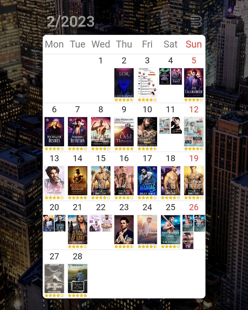 MiaReadsBooks's tweet image. I had a bit of bandwidth in Feb to really get some solid reading in and I&apos;m pretty happy that I managed to get in a book a day #speedreader 😁
I love this view from the Bookmory app which shows titles and star rating against a completion calendar.