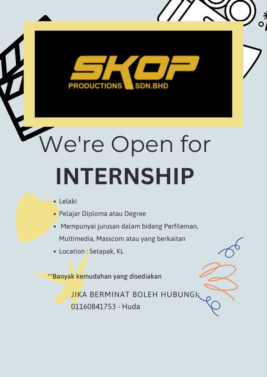 HIRING INTERNSHIP STUDENT‼️

Location : Setapak, KL

Help me to RT this tweet.

#internship #internshipstudent #hiringinternship