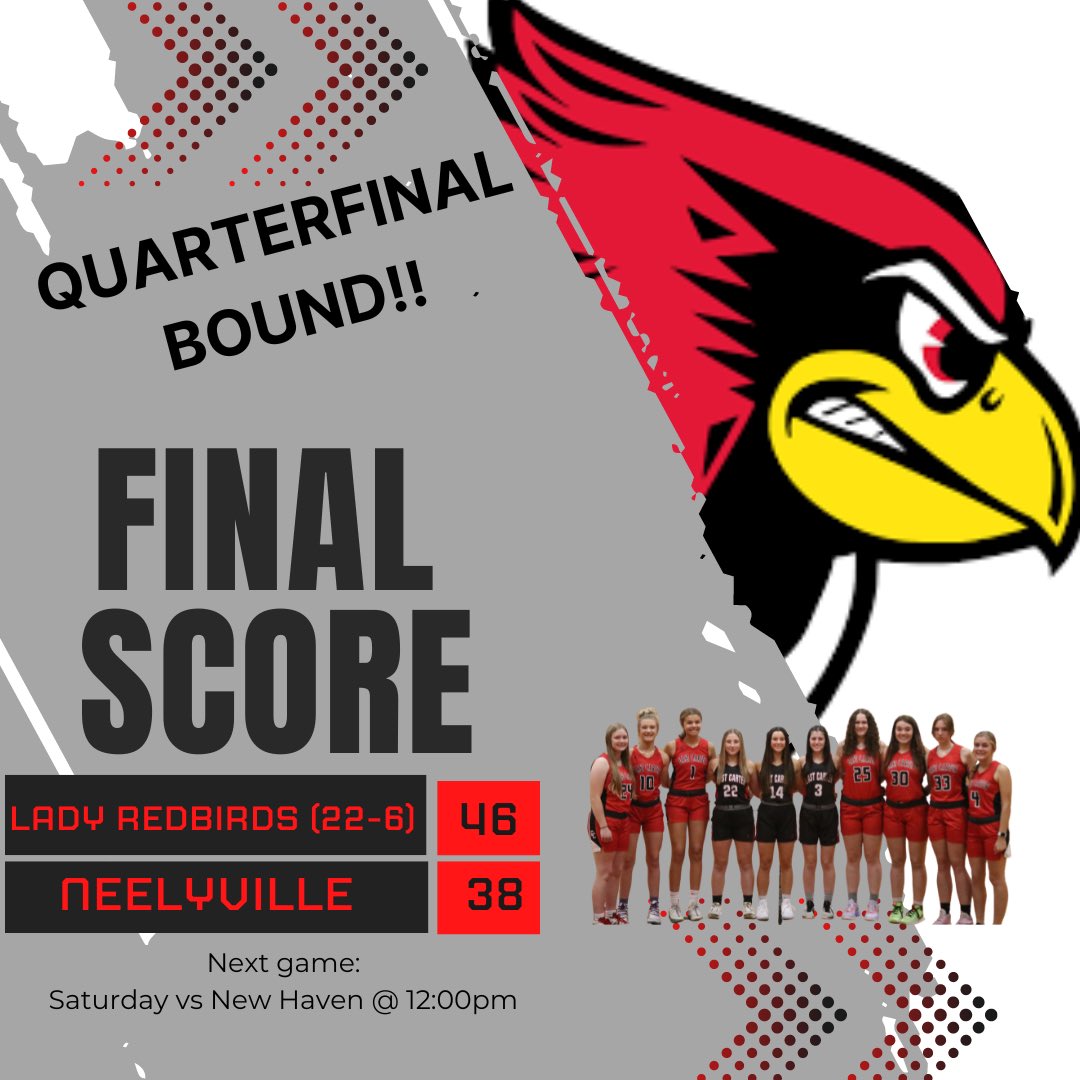 Lady Redbirds Basketball (@lady_redbirds) on Twitter photo Lady Redbirds continue their season with a win over Neelyville to send them to the Class 2 Quarterfinals!! <a href="/jmoore031/">Big 3 Athletics</a> <a href="/semosportsfix/">SEMO Sports Fix</a> Lady Redbirds continue their season with a win over Neelyville to send them to the Class 2 Quarterfinals!! <a href="/jmoore031/">Big 3 Athletics</a> <a href="/semosportsfix/">SEMO Sports Fix</a>