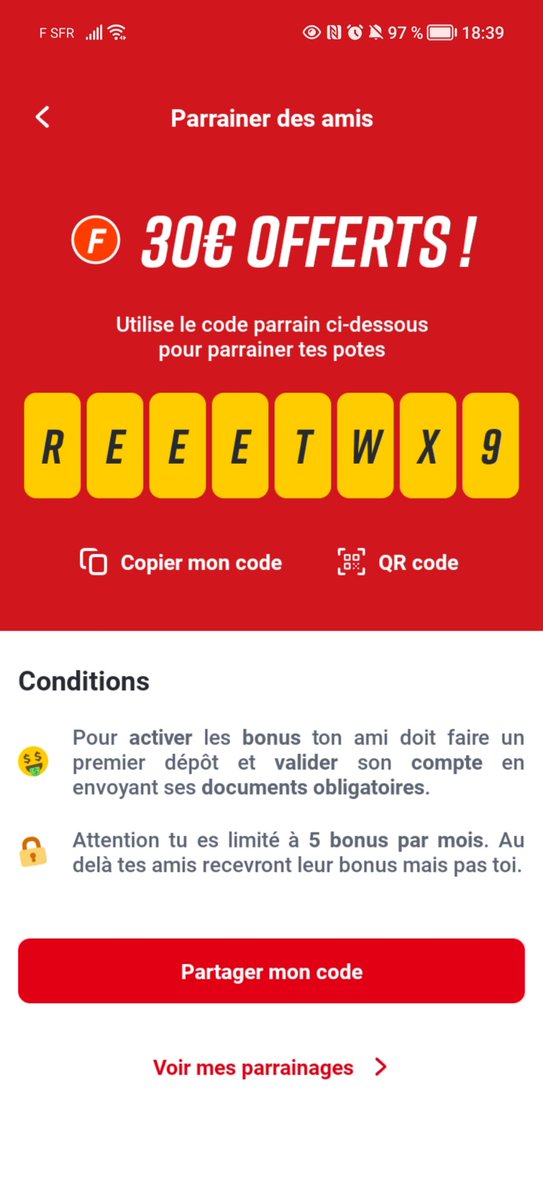 AzPo77725635's tweet photo. #betclic #parrainage
Voici mon code de parrainage pour avoir 30 euros sur betclic, vous devez déposer 10 euros minimum et valider votre compte 
https://t.co/rpr8dAAh08
En vous souhaitant de bon gains https://t.co/kmhH63FZ5v