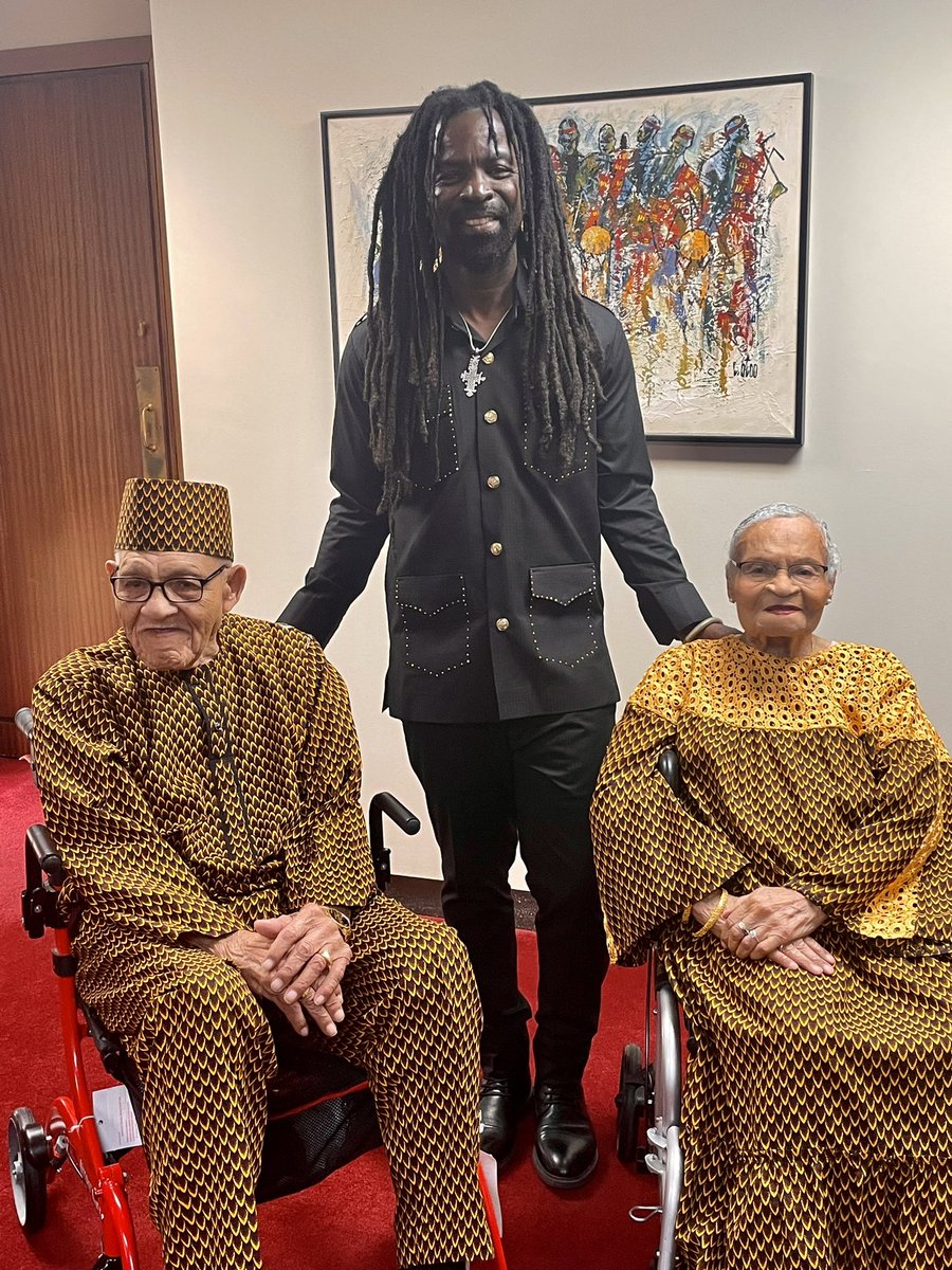 RockyDawuni's tweet photo. The highlight of Black History month celebration for me today in Washington DC, USA joining the Embassy of Ghana to grant Ghanaian citizenship to survivors of the 1921 Tulsa Race Massacre. With Mother Viola Fletcher(108 years old) and Chief Red (102 years)on this historic day! https://t.co/5PA5SlrSsr