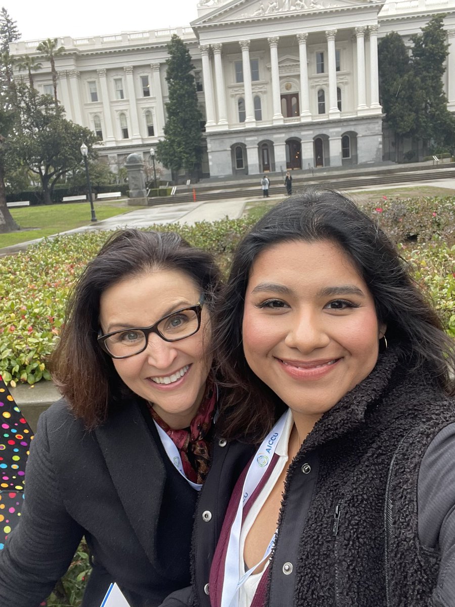 I was so proud of @UofRedlands student, Melina Estrada, for sharing her story and advocating for support for students today as we visited with legislators in Sacramento. Neither rain, nor wind, nor freezing cold slowed us down today! #calgrant
