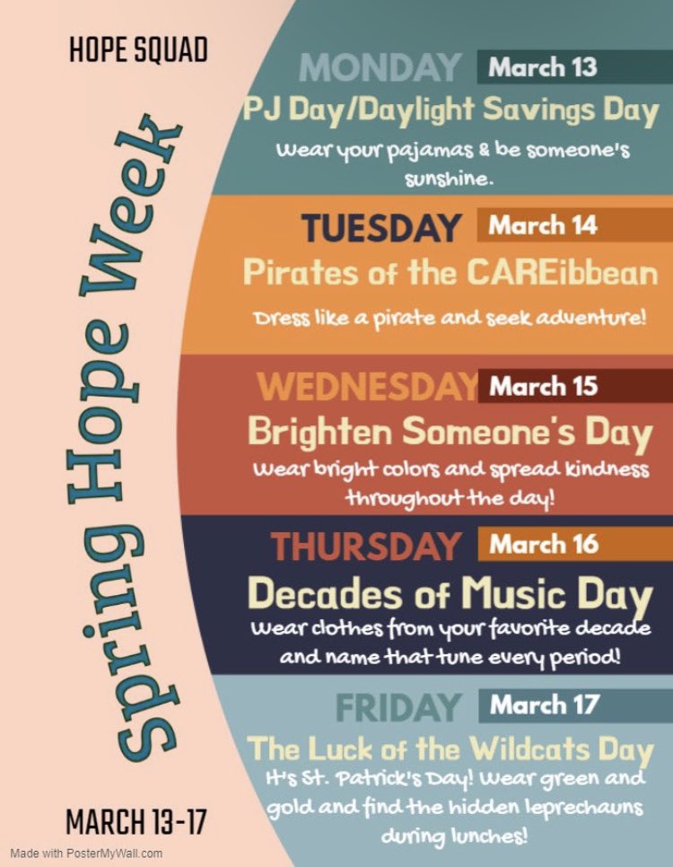 WE GOT A HOPE WEEK COMING!!! Let’s start off spring with some spirit🌱🌼 The 13th-17th let’s see it!