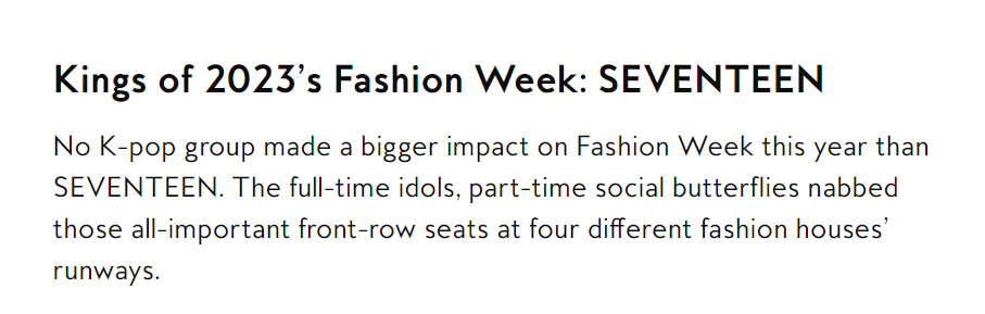 minghaocheol_'s tweet photo. "No K-pop group made a bigger impact on Fashion Week this year than SEVENTEEN. "

svt u r so famous1!?1?! https://t.co/zC8xSX03PS