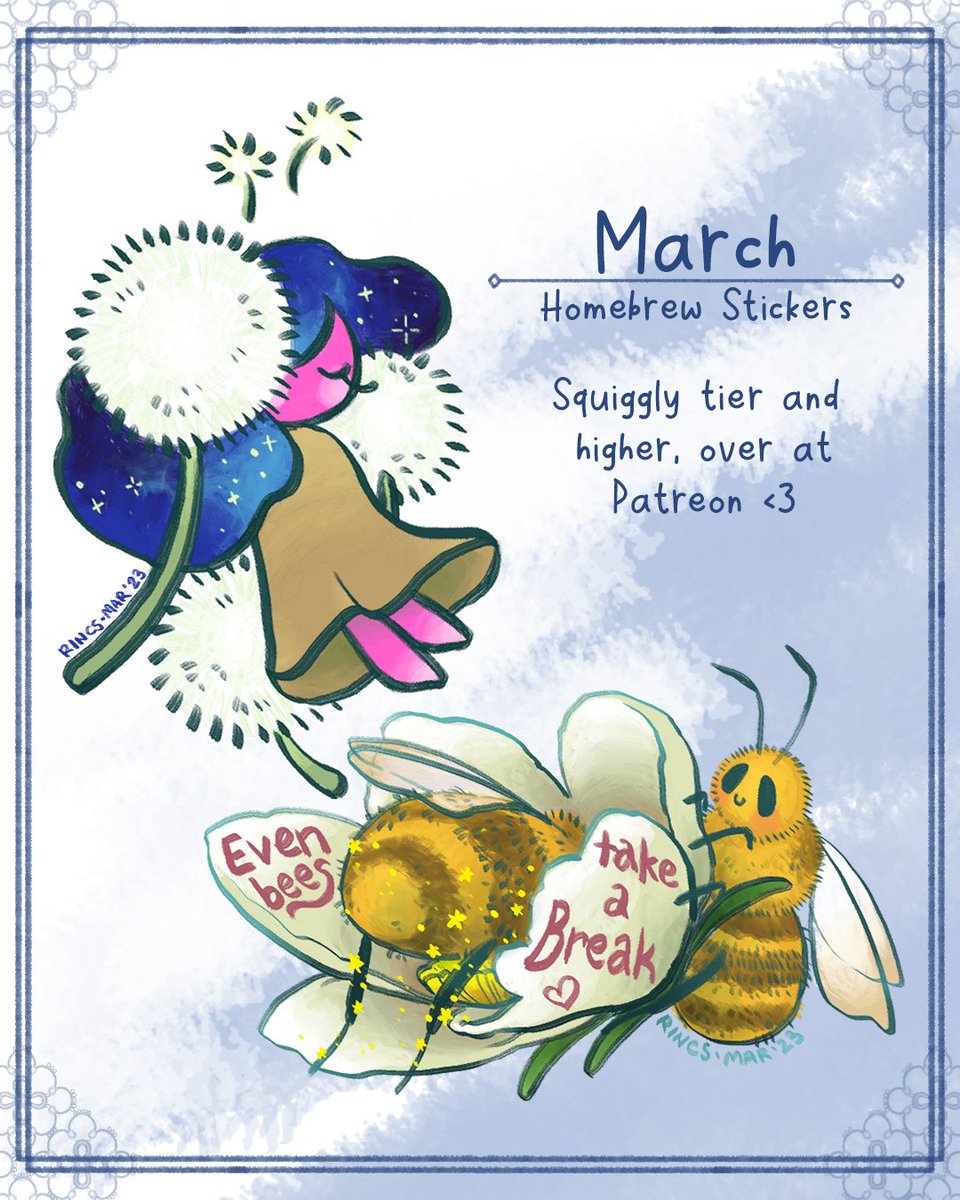 ArcRincs's tweet photo. #Patreon stickers are heeereree.
Another design I'm really happy with!! I might start selling some #stickers on my KoFi xD 

#RincsArt #StickerArt #starbabies #bees https://t.co/qAlPSKClZN