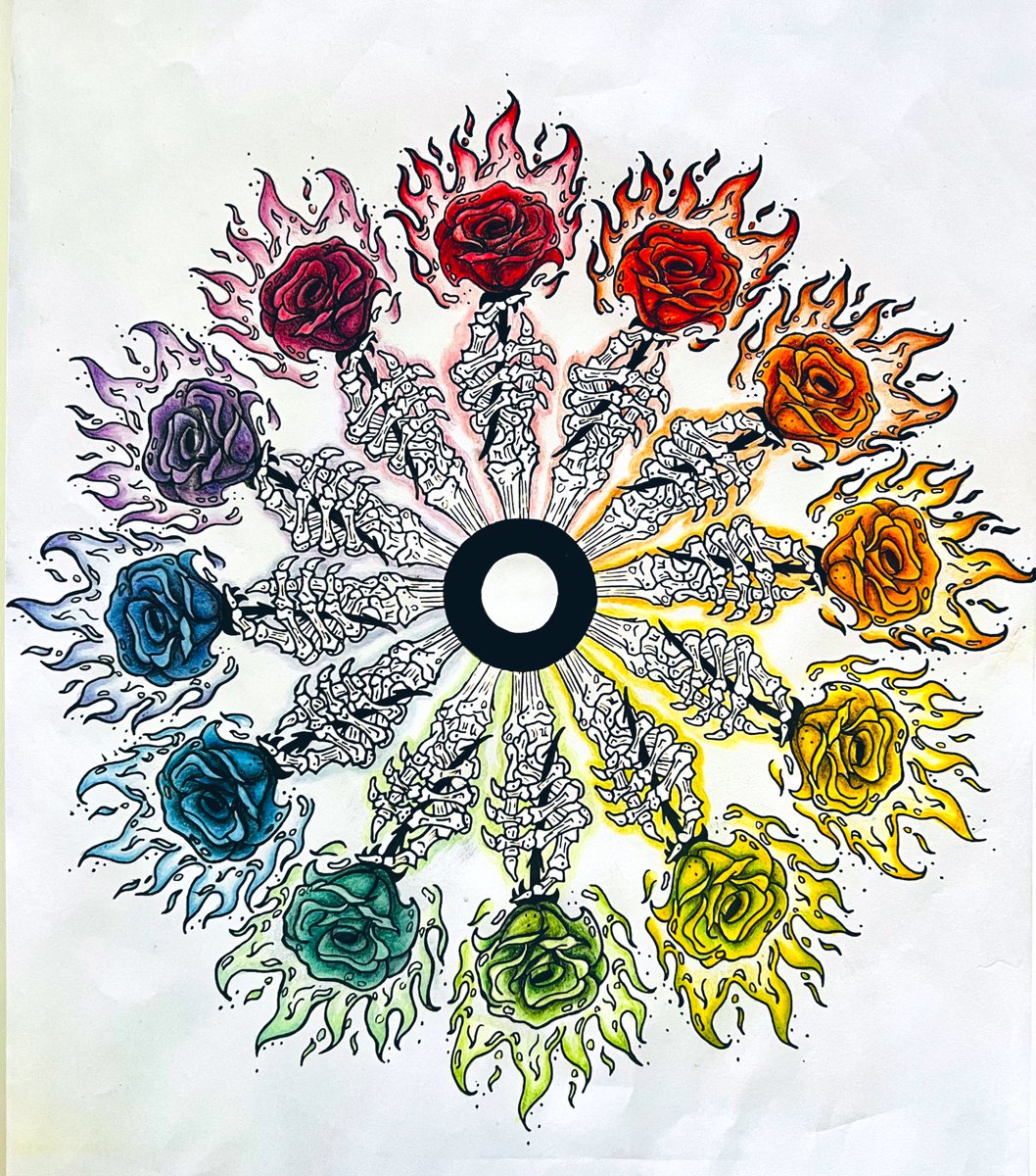 almost forgot to post this 
medium: ink and colored pencil on paper 

#tattoo #art #rose #skeleton #fire