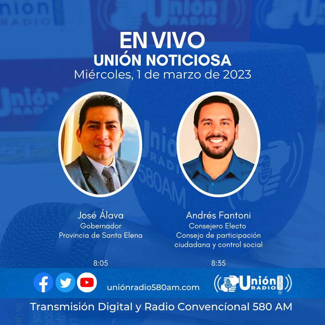Unionradio580am's tweet photo. #Envivo
#Espaciodeentrevistas

Acompáñanos a escuchar a nuestros invitados:
@Jose_Alava_J @gobersantaelena
@AndresFantoniB

Escúchanos en el dial #580AM, por fb live, YouTube, Twitter 
@unionradio580am y en https://t.co/vxgL91JWE6 🇪🇨🎙
Somos:
 La Cadena⛓️ de la Unión 🤝 https://t.co/QV2r80NomF