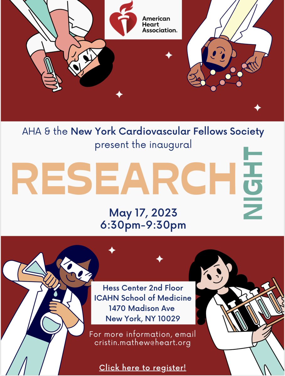 Solomon W. Bienstock, MD (@swbienmd) on Twitter photo Submission link is now live for the inaugural AHA Fellows Society of Greater NY Research Night!
Previously presented science is welcome.
Submit here: tinyurl.com/2svezbmf
<a href="/dranulala/">Anu Lala-Trindade</a> <a href="/SMarxLab/">Steven Marx</a> Submission link is now live for the inaugural AHA Fellows Society of Greater NY Research Night!
Previously presented science is welcome.
Submit here: tinyurl.com/2svezbmf
<a href="/dranulala/">Anu Lala-Trindade</a> <a href="/SMarxLab/">Steven Marx</a>