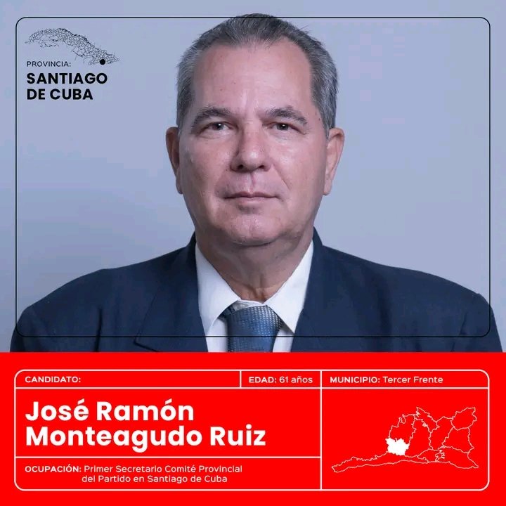 Entre los Candidatos a Diputados por el municipio Tercer Frente en Santiago de #Cuba se encuentra <a href="/RamnMonte1/">José Ramón Monteagudo Ruiz</a>, otro cienfueguero que prestigia la <a href="/AsambleaCuba/">Asamblea Nacional Cuba</a> 🇨🇺
#MejorEsPosible