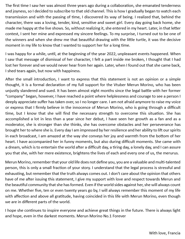 日本語の翻訳機を使ったので、私の気持ちが伝わればと思います。私はあなたを愛しています #MerunMorino #MerunLIVE #Vtuber