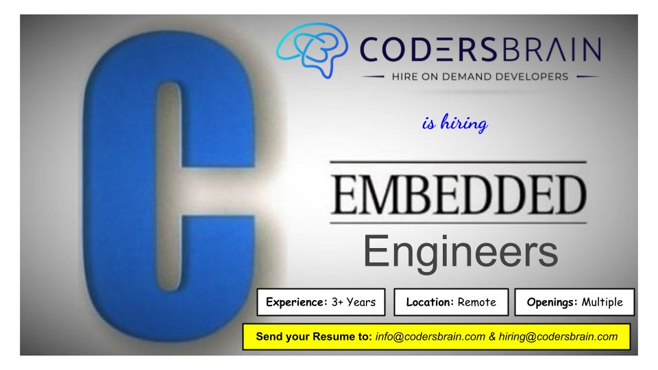 codersbraintech's tweet image. @codersbraintech is hiring #embeddedc #engineers (Embedded C Engineers).
#embedded #embeddedc #embeddedsystems #embeddedcomputing #itjobs #developerjobs #jobseekers #jobseeker
#itjobs #techjobs #softwaredeveloper #developercommunity #testingcommunity #wearehiring #codersbrain