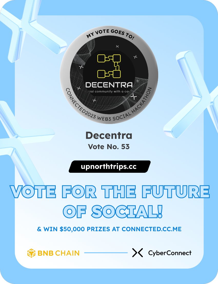 Just voted for my favorite project Decentra in #Connected2023, a Web3 Social hackathon by <a href="/CyberConnectHQ/">(Deprecated) CyberConnect</a> the social graph protocol &amp; <a href="/BNBCHAIN/">BNB Chain</a>
Join me to vote for a better social and win $50,000-$100,000 prizes!
connected.cc.me
sig:7hZBpC 
  x.com/CyberConnectHQ…