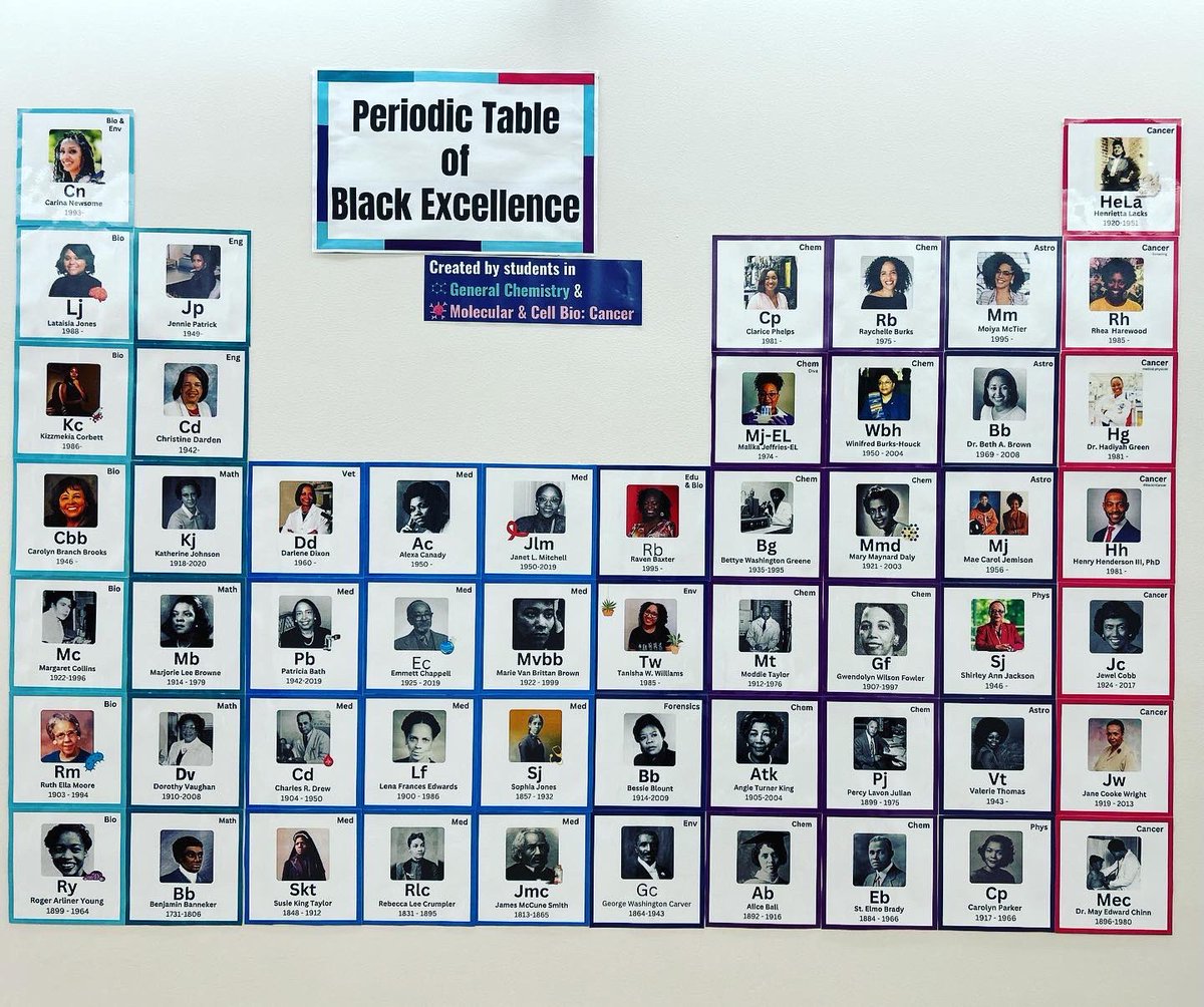 It may be the last day of #blackhistorymonth but the Ss in chemistry and cancer classes wanted black excellence in STEM to be acknowledged all spring. Check out the Find your Influencers (inspired by <a href="/winatsocial/">Win Social Media</a>) and Periodic Table display in our hallway. #representationmatters