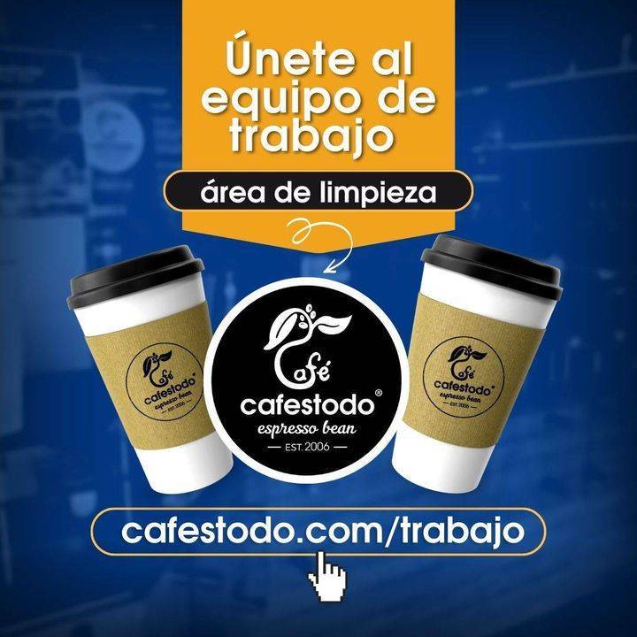 Únete al equipo de trabajo en cafestodo, en el área de limpieza, con opción a crecimiento, si tienes entre 18 a 25 años, con disponibilidad de horario (tiempo completo 8 hrs) ingresa a cafestodo.com/trabajo y llena el formulario... <a href="/cafestodo/">cafestodo</a> | Consiga un buen café!