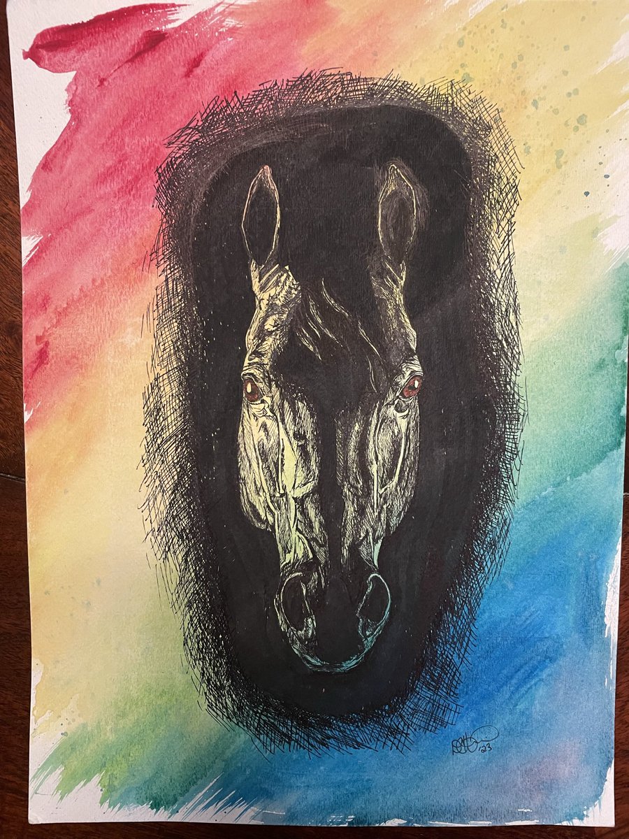 HarasimiukD's tweet photo. 🌈 🖊️ #watercolorart #PenArt #horse #horseart #forsale #artistsoftwitter https://t.co/YGmh1nNtL9