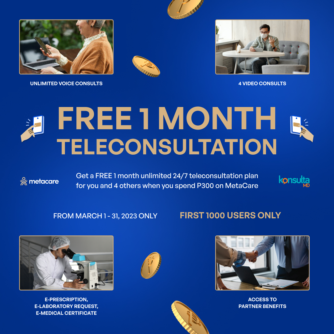 mymetacare's tweet photo. We're giving away FREE teleconsultations from @KonsultaMD 🤯

You and 4 others can enjoy these benefits:
✔️ Unlimited voice consults
✔️ 4 video consults
✔️ e-Prescription, e-Laboratory Request, e-Medical Certificate
✔️ Access to Partner Benefits https://t.co/kYtlcm8npu