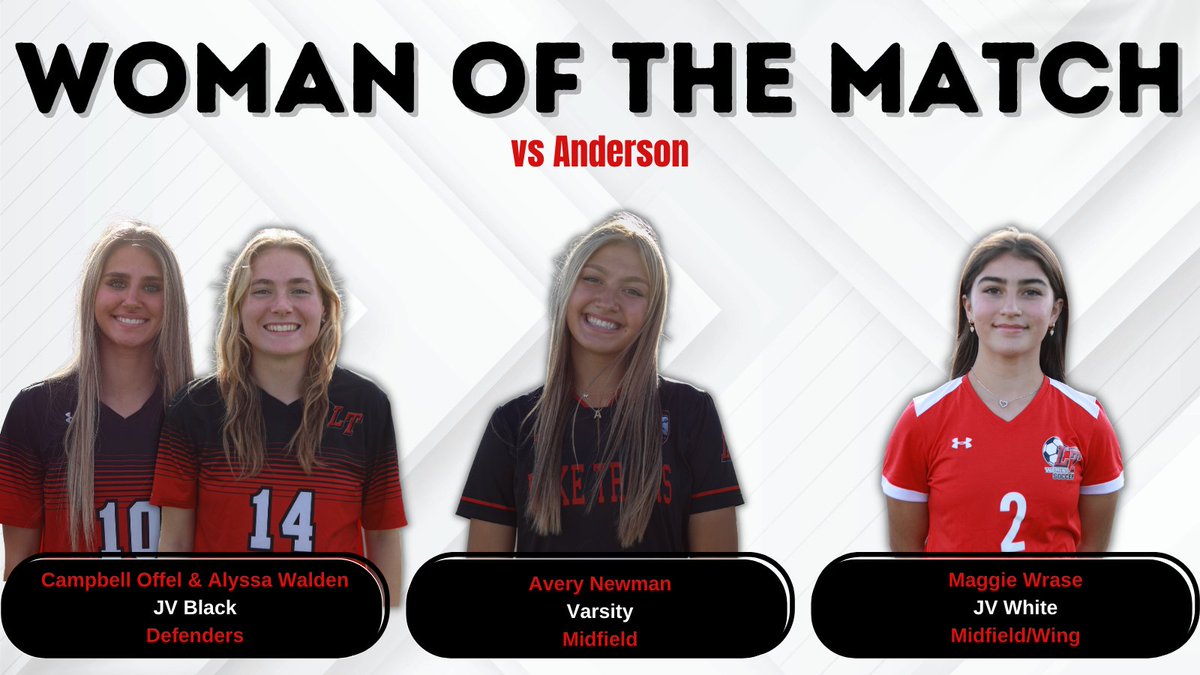 Lake Travis High School Women’s Soccer (@ltladycavsoccer) on Twitter photo ⭐️Tonight's Woman of the Match⭐️
🔴 Varsity: <a href="/averyynewman/">Avery Newman</a>
⚫️ JV Black: Campbell Offel & Alyssa Walden
⚪️ JV White: Maggie Wrase ⭐️Tonight's Woman of the Match⭐️
🔴 Varsity: <a href="/averyynewman/">Avery Newman</a>
⚫️ JV Black: Campbell Offel & Alyssa Walden
⚪️ JV White: Maggie Wrase