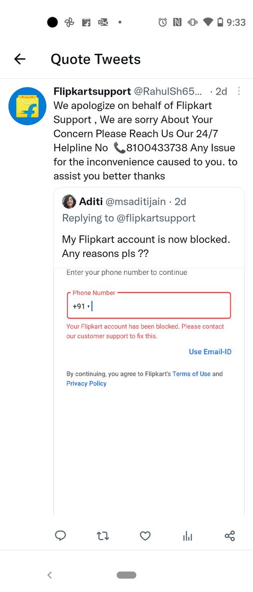 msaditijain's tweet photo. @flipkartsupport @Flipkart This is the reply from Flipkart on a simple question, they couldn't even muster the courage to reply on the comment but rather sending a quote tweet. #Flipkartchorhai #flipkartscam #FlipkartDoglaHai #Flipkart @flipkartsupport https://t.co/gg46Zfavis
