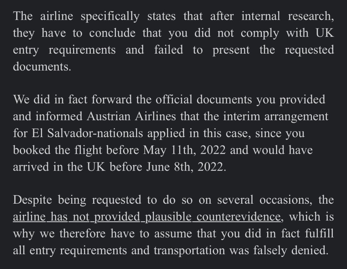 BarelyAcademic's tweet photo. Hi @_austrian👋 Last June you wrongly denied my partner boarding. The Austrian APF backed us up👇but said you’re “not willing to comply with the law.” EC 261/2004 lays out the compensation you owe us. I didn’t think legal compliance was a Q of willingness. What gives? https://t.co/aPtXQ6QxMT