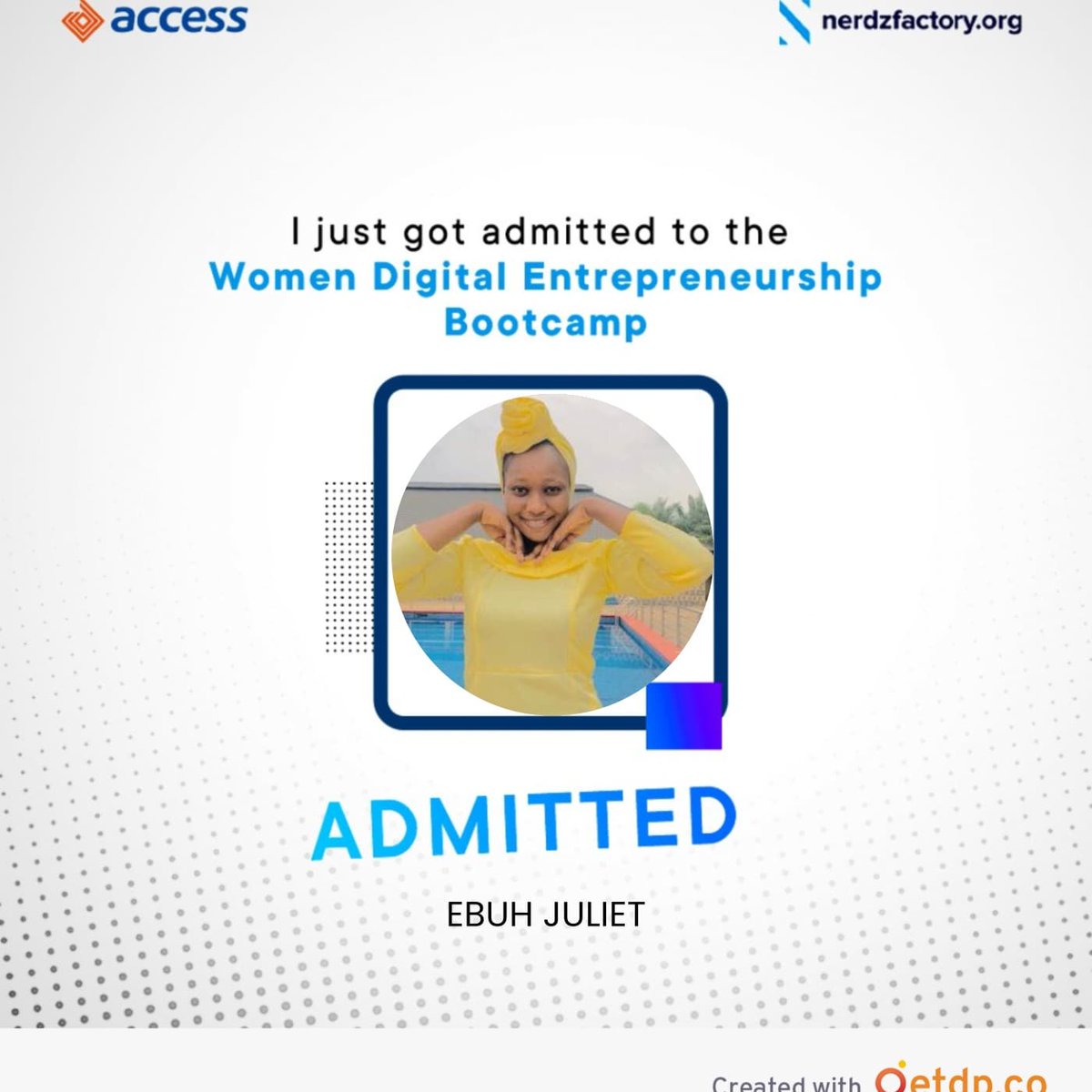 EbuhJuliet's tweet photo. #It's an amazing opportunity given to me ,selected by women Digital entrepreneurship Bootcamp(WDEP) @nerdzfactoryorg and @accessbank
#nerdzfactoryfoundation
#nerdzfactoryorg
#nerdzfactory
#wdep
#accessbank https://t.co/N2xIxV1XTr
