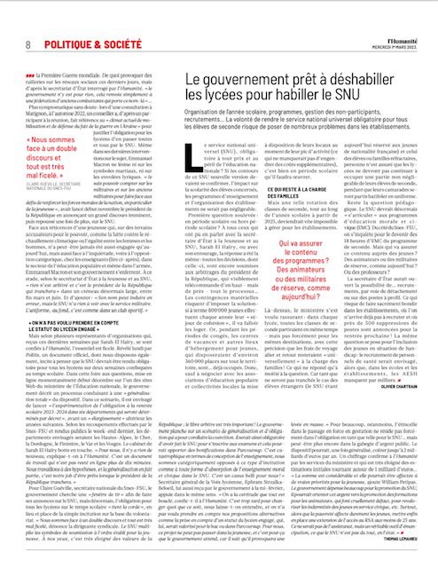 Thomas_Lemahieu's tweet photo. Arrête ton char, Macron!

Rendre obligatoire le #SNU pour les lycéens… Tout est ficelé, mais c’est pas le moment de le dire, de crainte d’une jonction des oppositions, contre la casse des retraites et contre les singeries imposées aux jeunes.

À la Une de @humanite_fr https://t.co/soTrsfy07A