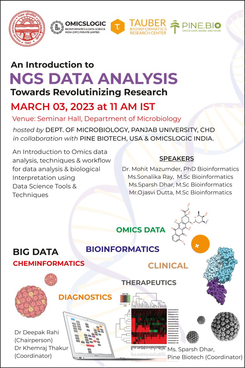 OmicsLogic's tweet image. Attention, students from #PU, Chandigarh, India! We are delighted to announce that we are collaborating with Panjab University, Microbiology Department to host an orientation session on "Introduction to #NGSDataAnalysis Towards Revolutionizing #Research" on March 03 at 11 AM IST.